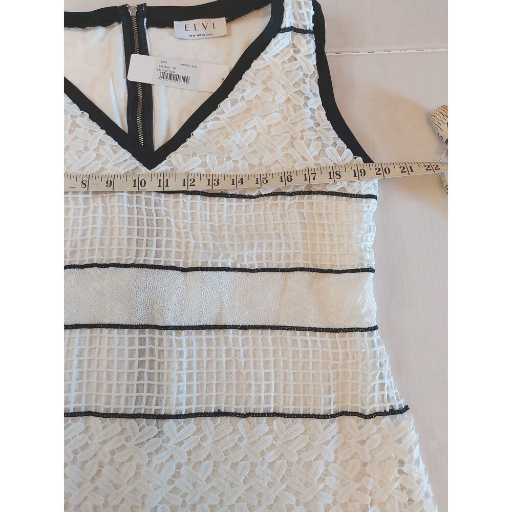 Nwt Elvi Us Sz 14 Uk Sz 18 Shift Dress Crochet Lace Lined White Black Trim New - Picture 6 of 11